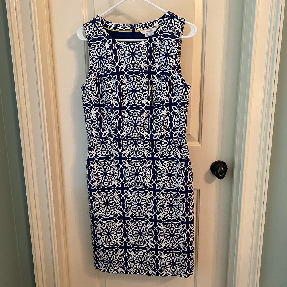 Boden Navy White Sleeveless Knee Length Dress